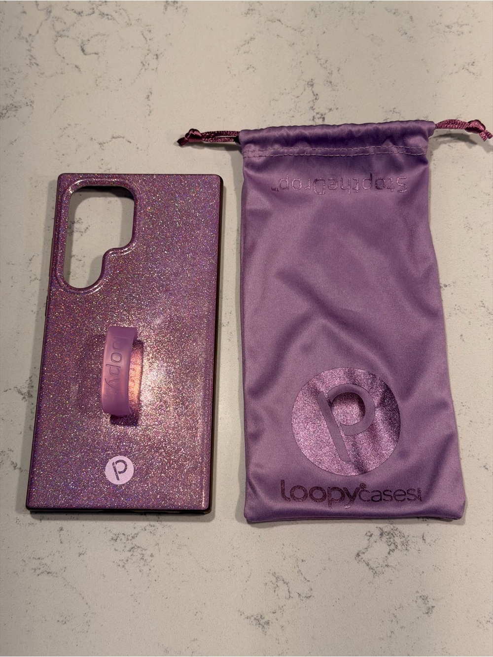 Loopy Case galaxy S24 Ultra Sparkle Lavender Case with Strap and Matching Pouch